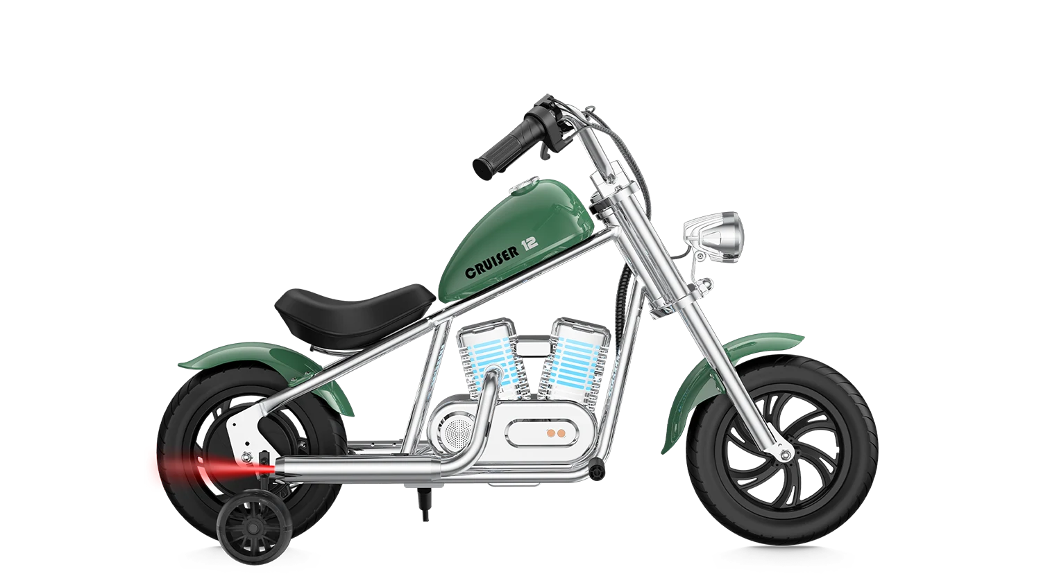 Hyper Gogo Cruiser 12 Plus Premium Junior Chopper E Motorcycle for Kids Black Without USA
